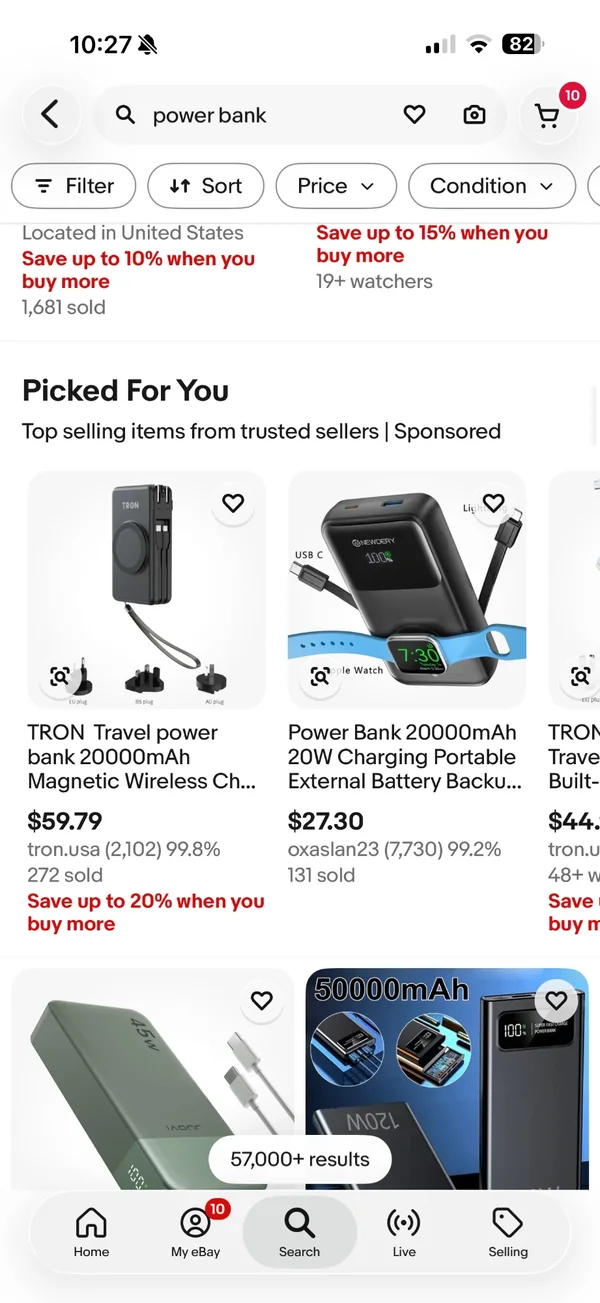 Top Picks module, titled Picked For You, in eBay search results